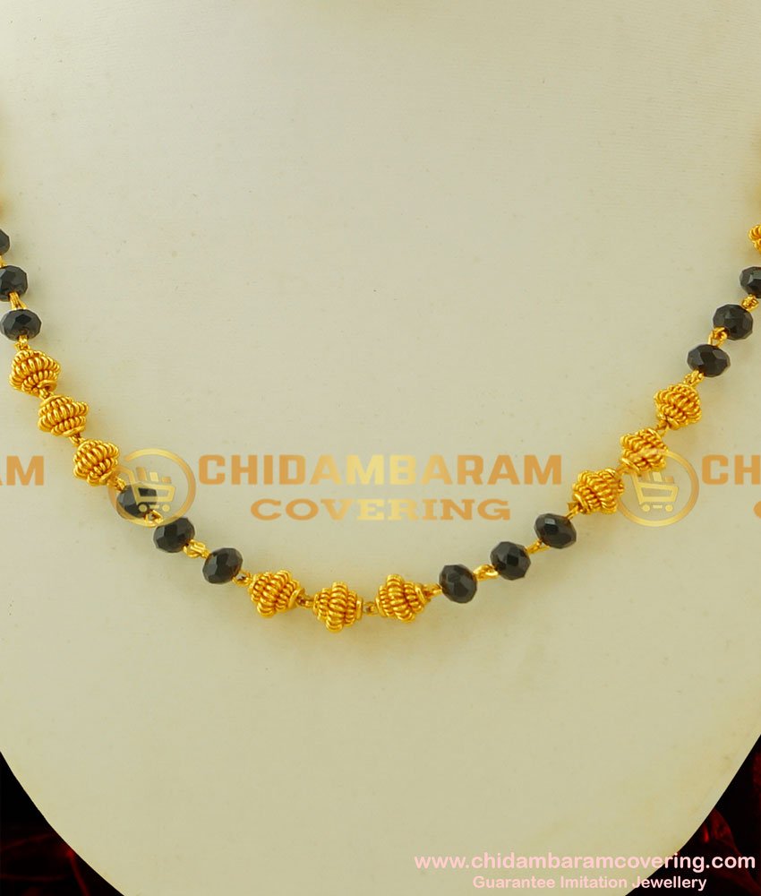 SHN018 - Latest Gold Design Black Crystal and Designer Gold Beads Chain Buy Online