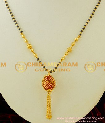 SHN020 - Beautiful Ruby Stone Pendant Short Mangalsutra Design Buy Gold Plated Mangalsutra Online
