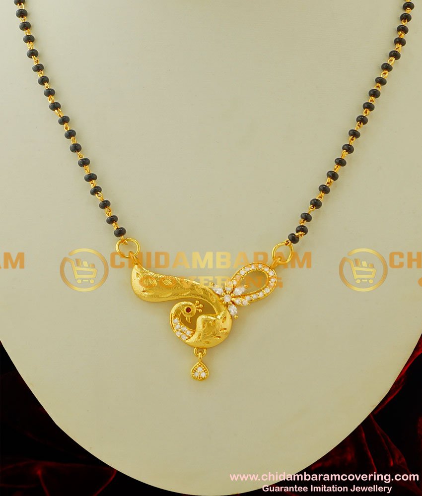 SHN022 - Elegant Look One Gram Gold Diamond Stone Peacock Design Mangalsutra Buy Online  