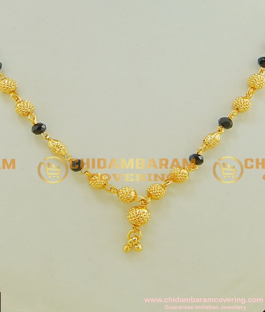 SHN027 - One Gram Gold Traditional Mangalsutra With Black Beads Design 