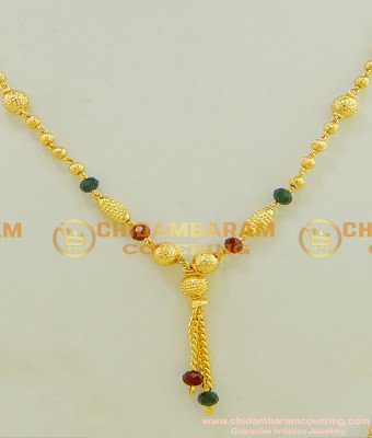 SHN029 - Latest Gold Design Red and Green Crystal Mangalsutra Chain Buy Online