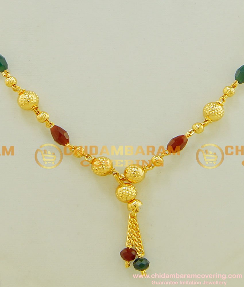 SHN030 - One Gram Gold Light Red Crystal Single Line Short Mangalsutra Online  