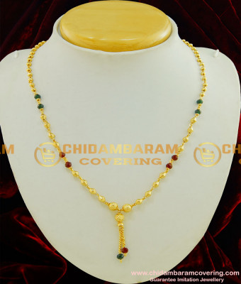 SHN031 - Gold Design Daily Wear Red Green Crystal Mangalsutra Online  