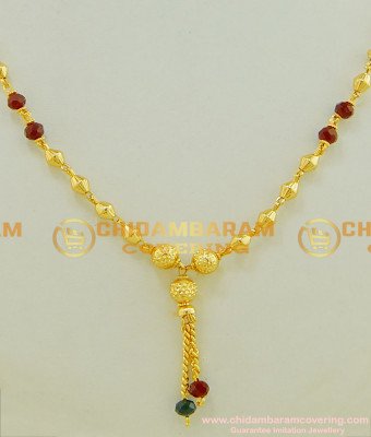 SHN031 - Gold Design Daily Wear Red Green Crystal Mangalsutra Online  