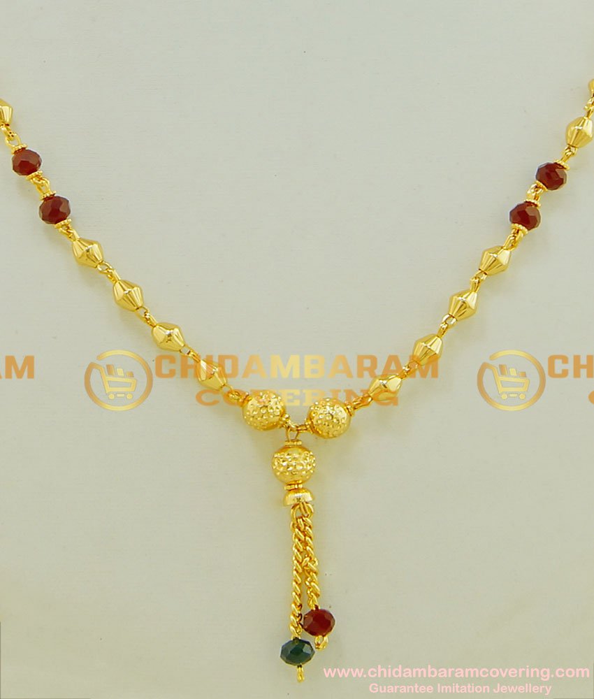 SHN031 - Gold Design Daily Wear Red Green Crystal Mangalsutra Online  
