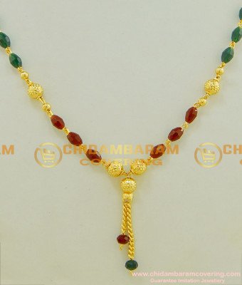 SHN032 - Gold Plated Gold Light Weight Red Green Crystal Chain Mangalsutra for Women