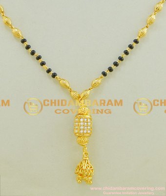 SHN033 - Latest Modern Gold Hindu Mangalsutra Diamond Design Pendant with Black Beads Chain 