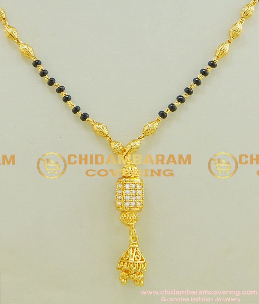 SHN033 - Latest Modern Gold Hindu Mangalsutra Diamond Design Pendant with Black Beads Chain 