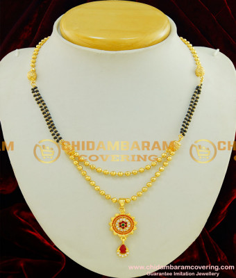 SHN034 - Beautiful Flower Design Stone Pendant Traditional Designs Double Layer Short Gold Mangalsutra 