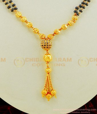 SHN045 - Gold Hindu Mangalsutra Design Black Beaded Double Line Mangalsutra for Women