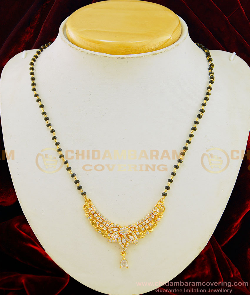 SHN053 - Latest High Quality Gold Plated Diamond White Pendant Gold Design Short Mangalsutra   