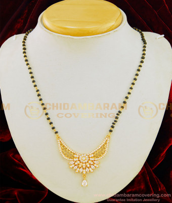 SHN054 - Trendy White Pendant High Quality Gold Plated Nallapusalu Gold Design Short Mangalsutra Online  