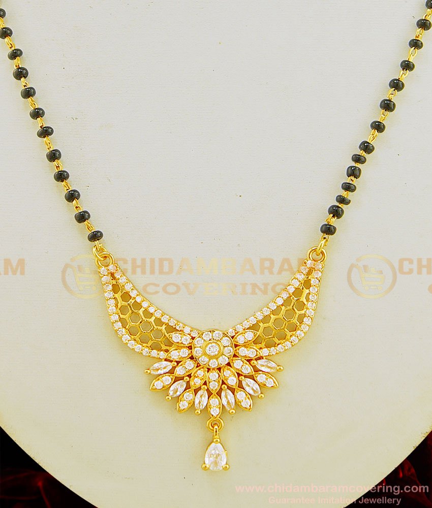 SHN054 - Trendy White Pendant High Quality Gold Plated Nallapusalu Gold Design Short Mangalsutra Online  
