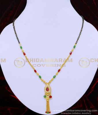 SHN065 - Gold Plated Light Weight Red Green Crystal Chain Mangalsutra for Women