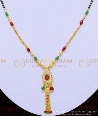 SHN065 - Gold Plated Light Weight Red Green Crystal Chain Mangalsutra for Women
