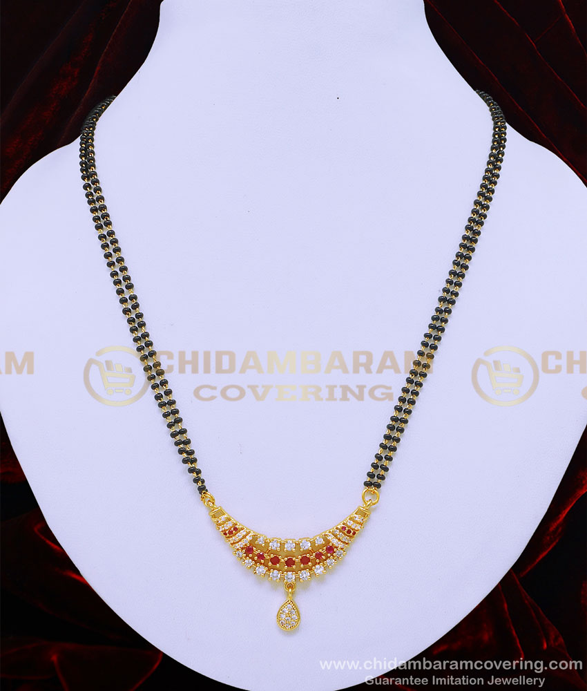 SHN066 - One Gram Gold Daily Wear Modern White and Ruby Stone Pendant Mangalsutra Designs Online  