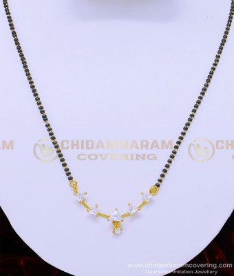 SHN070 - Real Diamond Design Unique Latest Short Mangalsutra with Single Stone Earrings Online