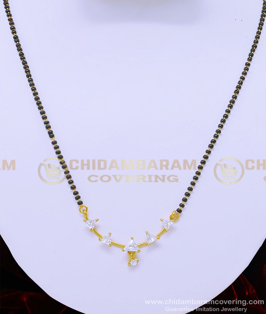 SHN070 - Real Diamond Design Unique Latest Short Mangalsutra with Single Stone Earrings Online