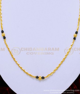 BBM1003 - One Gram Gold Guaranteed Single Line Black Crystal with Wheat Chain Karugamani Chain Online