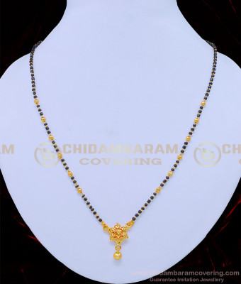 SHN074 - One Gram Gold Black Beads with cute small flower pendant mangalsutra Design Online