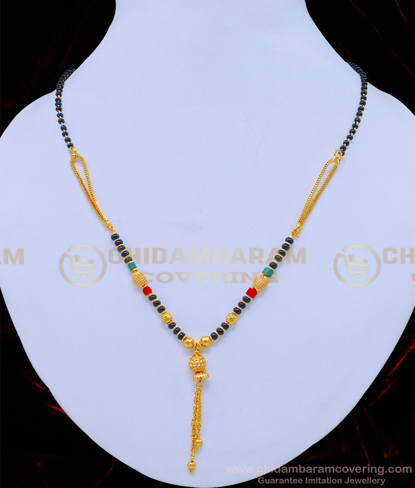 SHN078 - Gold Plated Red and Green Crystal Modern Mangalsutra Design for Women 
