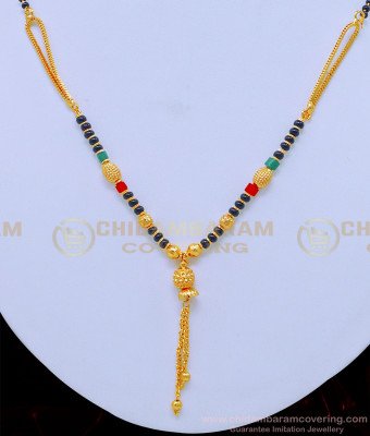 SHN078 - Gold Plated Red and Green Crystal Modern Mangalsutra Design for Women 