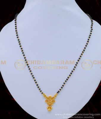 BBM1026 - Buy North Indian Daily Wear Black Beads with Flower Pendant Short Mangalsutra Online