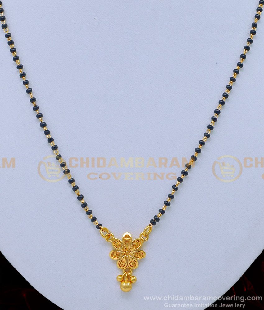 BBM1026 - Buy North Indian Daily Wear Black Beads with Flower Pendant Short Mangalsutra Online