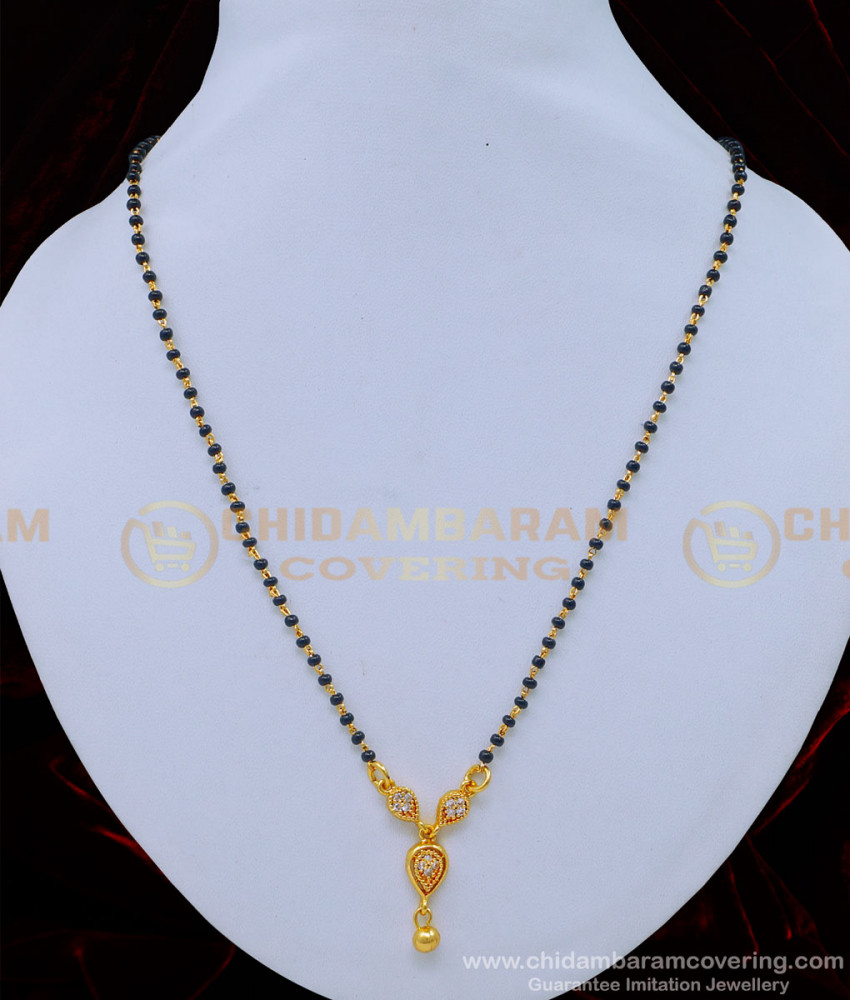 BBM1012 - American Diamond Stone Pendant Black Beads Indian Mangalsutra for Women 