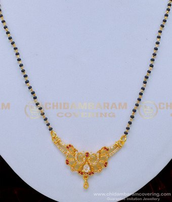 BBM1014 - One Gram Gold Modern Ad Stone Pendant Black Beads Mangalsutra for Female