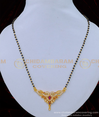 BBM1016 - Real Gold Design Stone Pendant Black Beads Gold Plated Mangalsutra Online