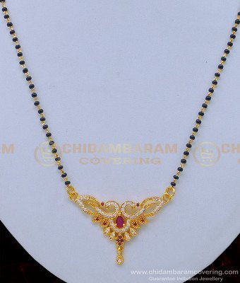 BBM1016 - Real Gold Design Stone Pendant Black Beads Gold Plated Mangalsutra Online