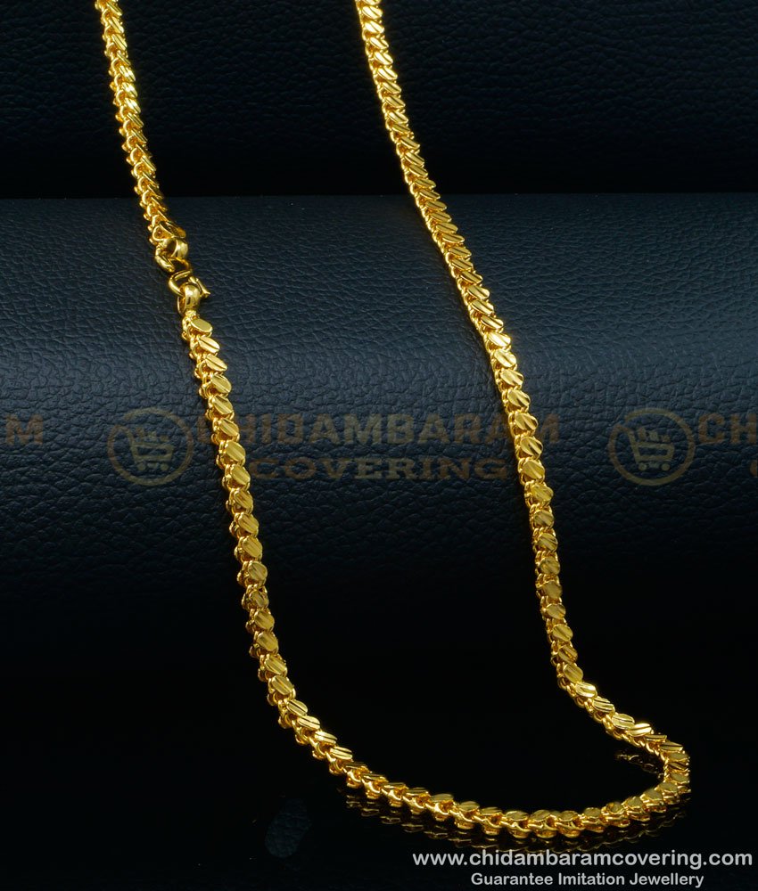 SHN093 - 18 inches One Gram Gold Oval Cutting Gold Chain Design for Regular Use