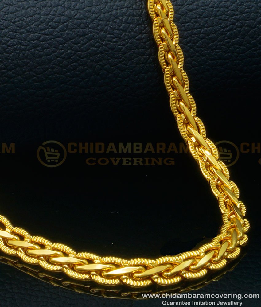 SHN097 - 18 Inch One Gram Gold Plated Short Link Chain Boys Chain Design Online 