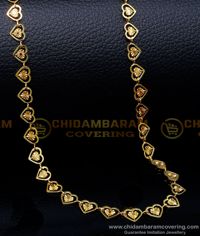 SHN121 - Heart Model Light Weight Gold Chain Designs for Ladies