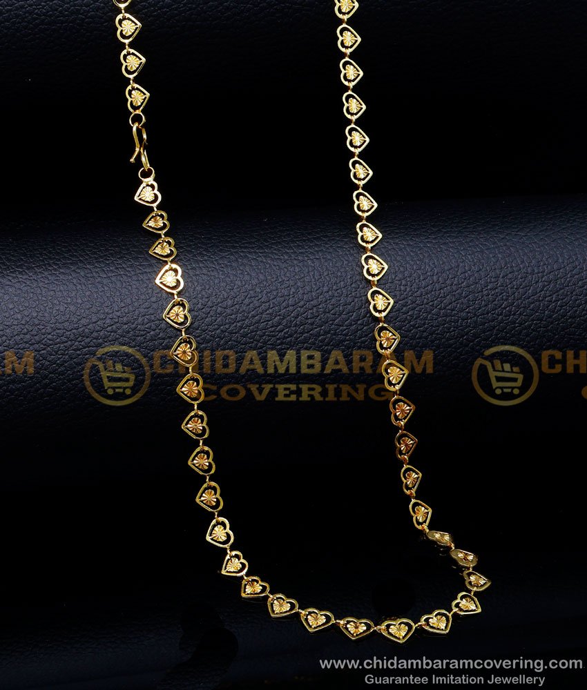 SHN121 - Heart Model Light Weight Gold Chain Designs for Ladies