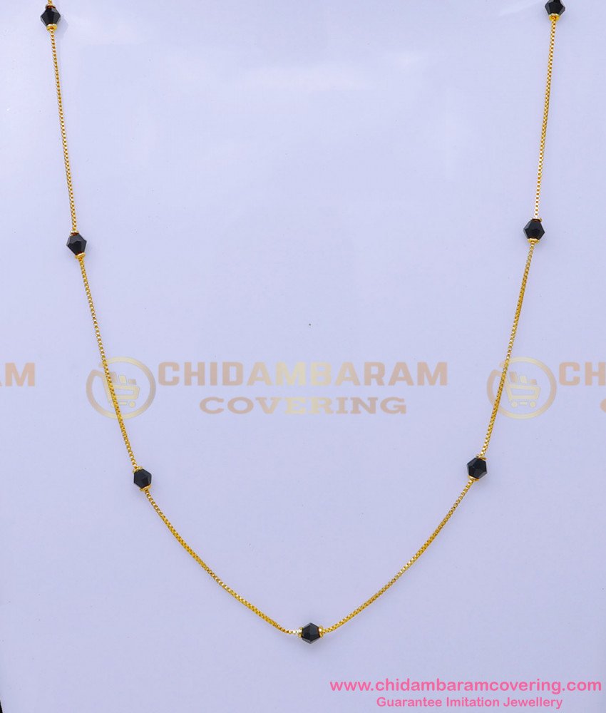 SHN145 - Light Weight Thin Black Crystal Short Chain Design for Girls