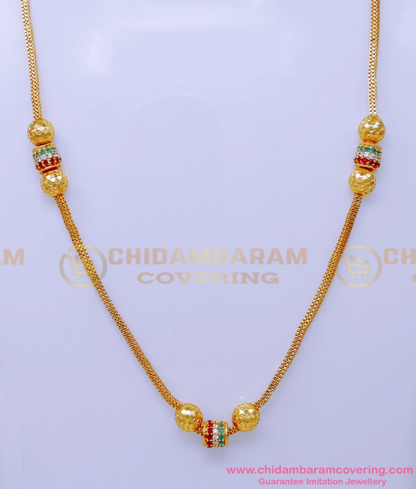 SHN147 - Latest Collections Stone Mugappu 1 Gram Gold Plated Chain