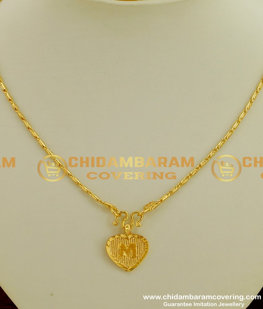 SCHN066 - Gold Plated Alphabet ‘M’ Letter Pendant with Chain for Boys and Girls