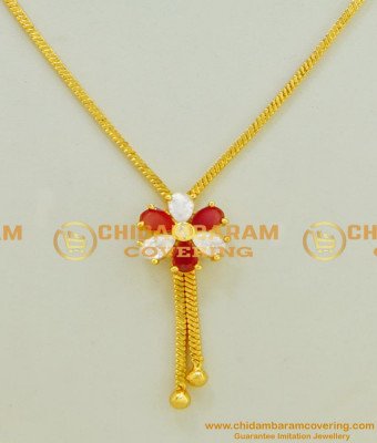SCHN178 - Stylish Gold Plated Ad Stone Flower Pendant with Chain Imitation Jewellery 