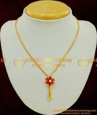 SCHN179 - One Gram Gold Plated Stylish Ruby Stone Flower Dollar Chain Imitation Jewellery