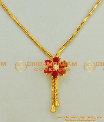 SCHN179 - One Gram Gold Plated Stylish Ruby Stone Flower Dollar Chain Imitation Jewellery