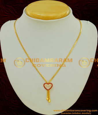 SCHN180 - Modern Stone Heart Pendant Shiny Gold Chain Design for Female