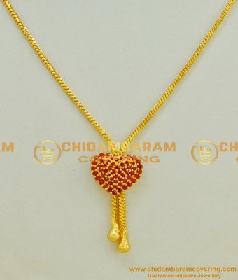 SCHN181 - Beautiful Ruby Stone Gold Heart Dollar Design with Thin Short Chain For Ladies