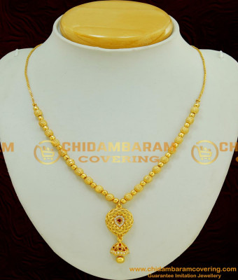 SCHN183 - Latest Collection Stylish Gold Ball Chain Necklace Design with Pendant for Girls