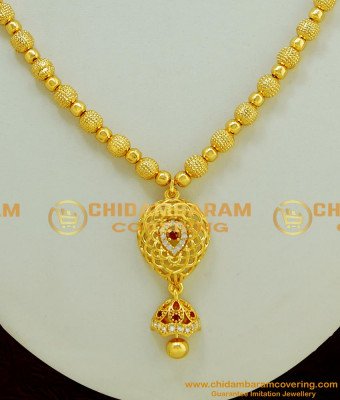 SCHN183 - Latest Collection Stylish Gold Ball Chain Necklace Design with Pendant for Girls