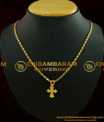 SCHN188 - Simple Christian Gold Cross Pendant South Indian Imitation Jewelry