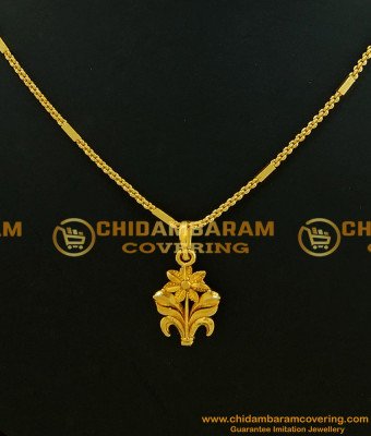 SCHN194 - Unique Gold Flower Design Pendant with Chain Gold Plated Jewellery Online