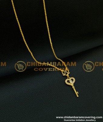 SCHN198 - Unique Stone Key Locket Pendant Design Gold Plated Dollar Collections with Chain Online