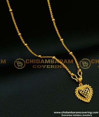 SCHN207 - Trendy Gold Heart Design Fashionable Pendant with Chain for Girls